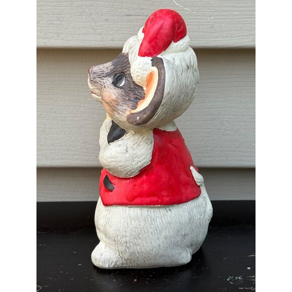 Vintage Ceramic Christmas Mouse Figurine Money Coin Bank With Santa Hat & Candle - Picture 2 of 7